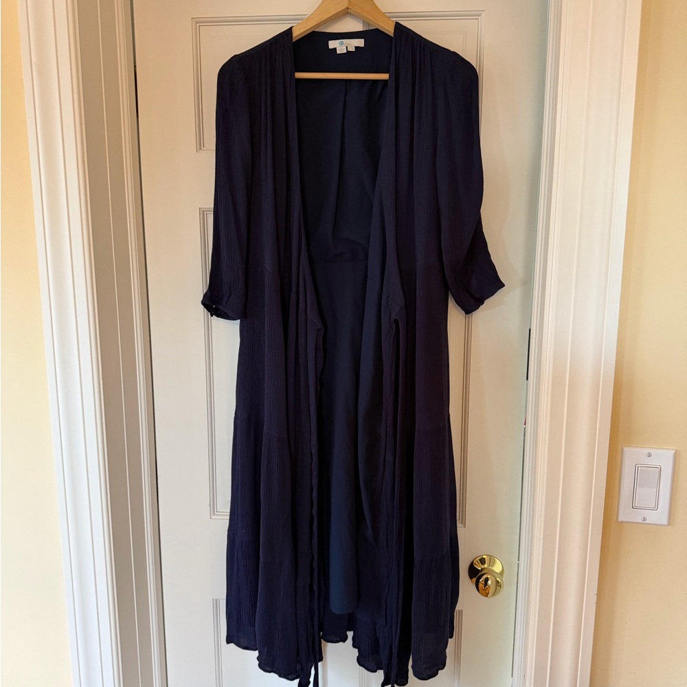 Boden Navy Blue True Wrap Midi Dress 3/4 sleeves Crinkle Classic Modest
